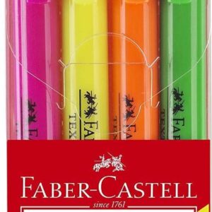 faber castell textliner 38 pack de 4 marcadores fluorescentes cuerpo fino punta biselada trazo grueso y fino tinta con base de agua colores surtidos