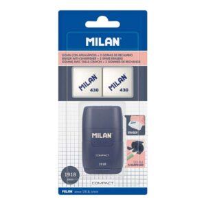 milan compact serie 1918 afilaborra compact con 2 gomas de borrar sacapuntas doble cuchilla de seguridad color azul oscuro