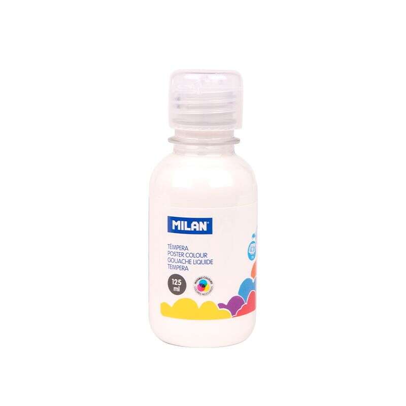 milan botella de tempera 125ml tapon dosificador secado rapido mezclable color blanco