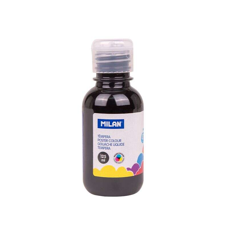 milan botella de tempera 125ml tapon dosificador secado rapido mezclable color negro