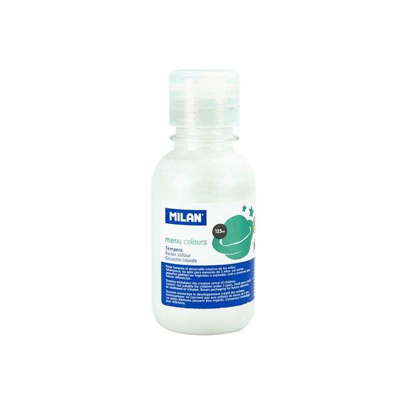 milan botella de tempera 125ml tapon dosificador secado rapido mezclable color blanco metalizado
