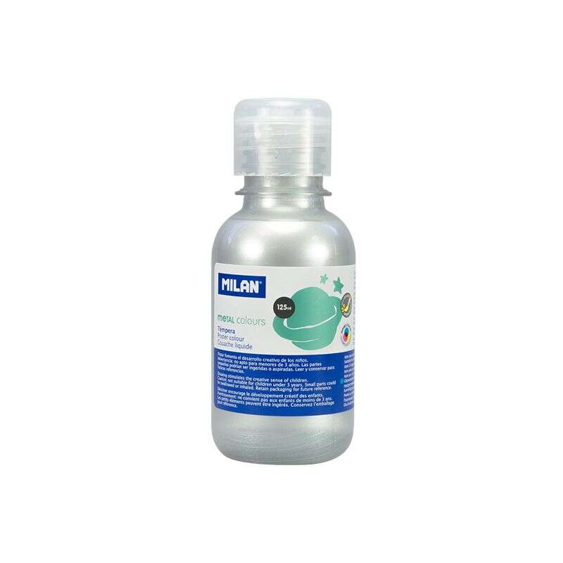 milan botella de tempera 125ml tapon dosificador secado rapido mezclable color plata