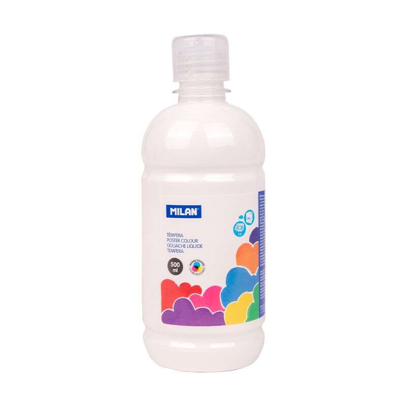 milan botella de tempera 500ml tapon dosificador secado rapido mezclable color blanco