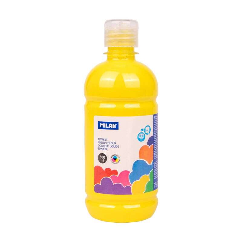 milan botella de tempera 500ml tapon dosificador secado rapido mezclable color amarillo