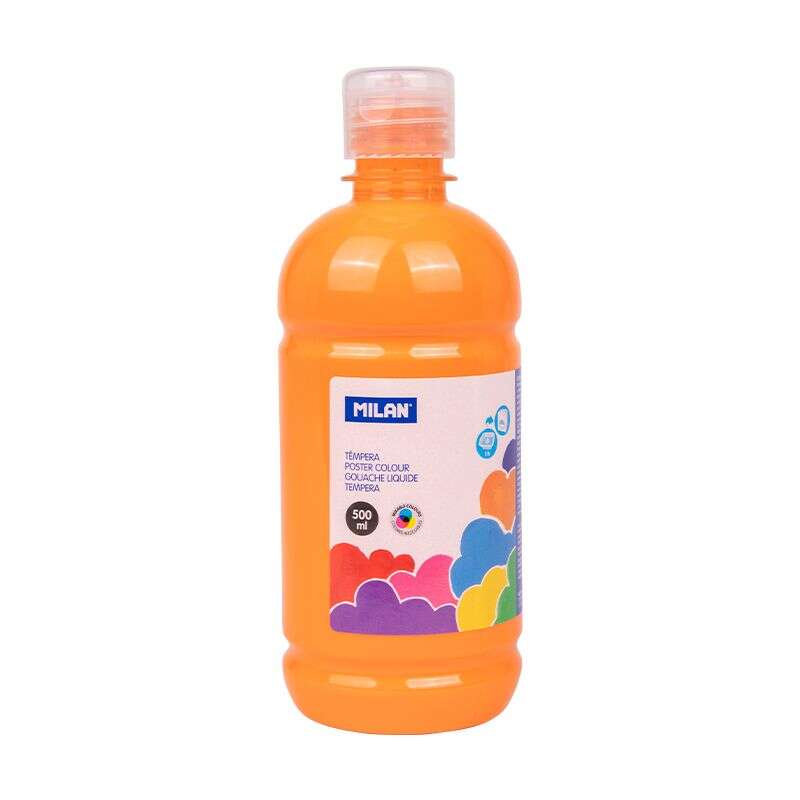 milan botella de tempera 500ml tapon dosificador secado rapido mezclable color naranja