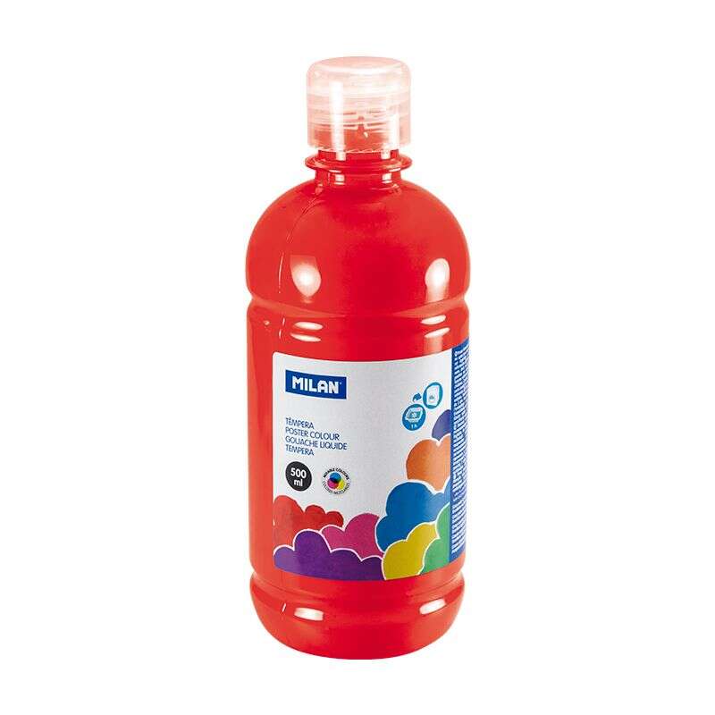 milan botella de tempera 500ml tapon dosificador secado rapido mezclable color rojo