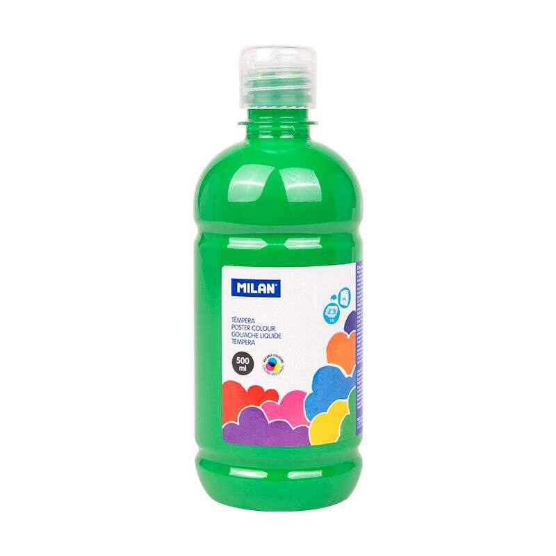 milan botella de tempera 500ml tapon dosificador secado rapido mezclable color verde claro