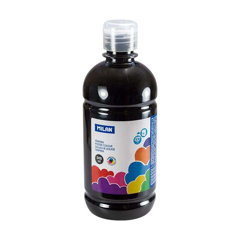 milan botella de tempera 500ml tapon dosificador secado rapido mezclable color negro