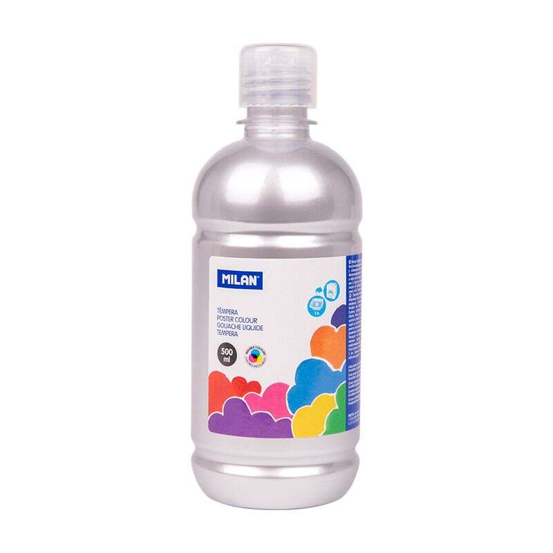 milan botella de tempera 500ml tapon dosificador secado rapido mezclable color plata