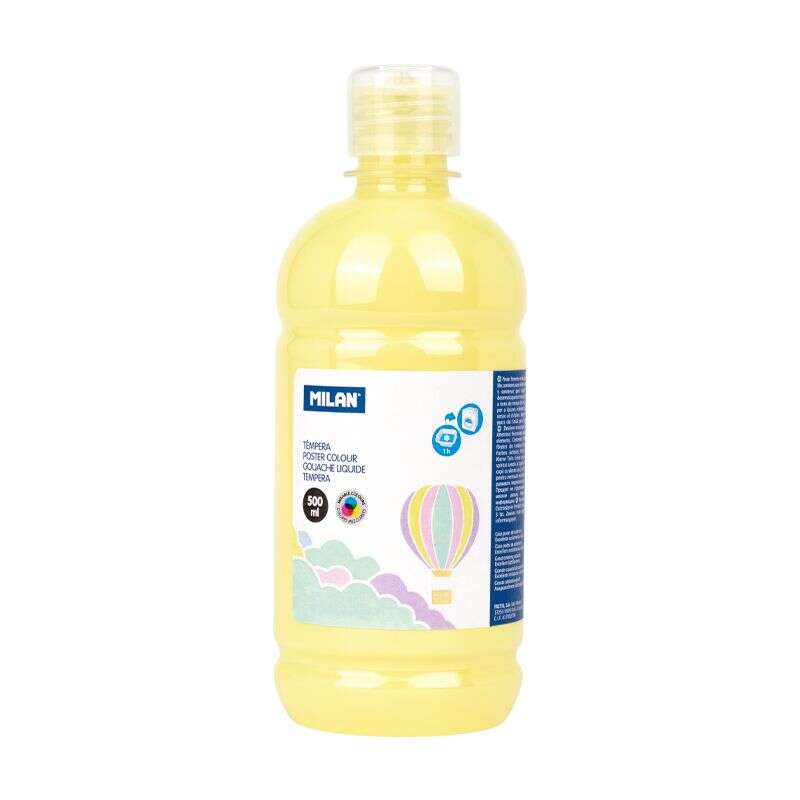 milan botella de tempera 500ml tapon dosificador secado rapido mezclable color amarillo pastel