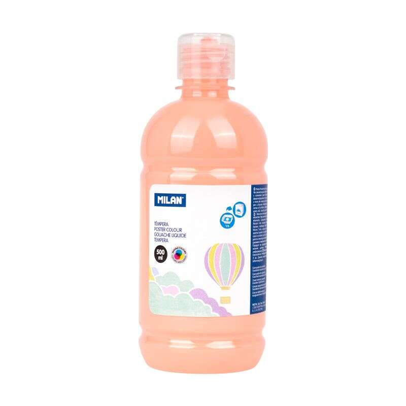 milan botella de tempera 500ml tapon dosificador secado rapido mezclable color rosa palido pastel