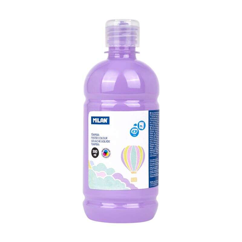 milan botella de tempera 500ml tapon dosificador secado rapido mezclable color violeta pastel