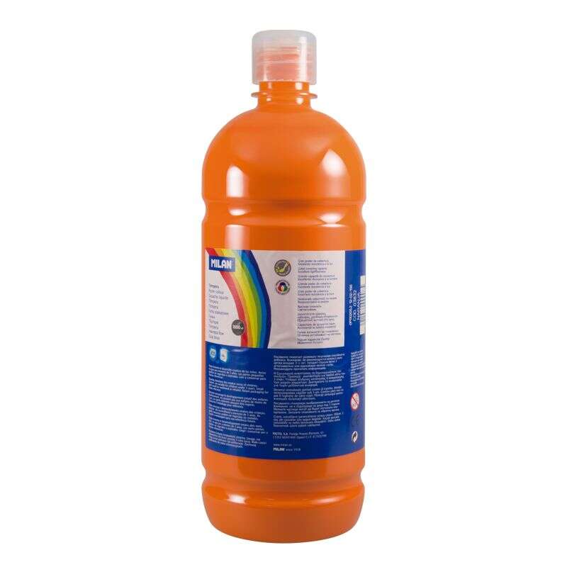 milan botella de tempera 1000ml tapon dosificador secado rapido mezclable color naranja