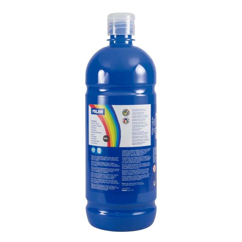 milan botella de tempera 1000ml tapon dosificador secado rapido mezclable color azul cyan
