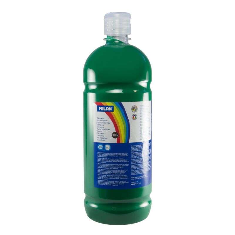 milan botella de tempera 1000ml tapon dosificador secado rapido mezclable color verde oscuro