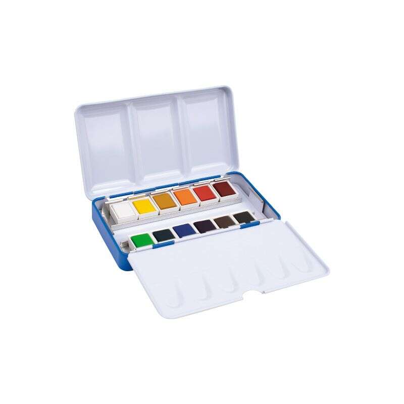 milan art estuche metalico de 12 acuarelas medio godet opacos y resistentes a la luz mezclables bandeja abatible colores surtidos