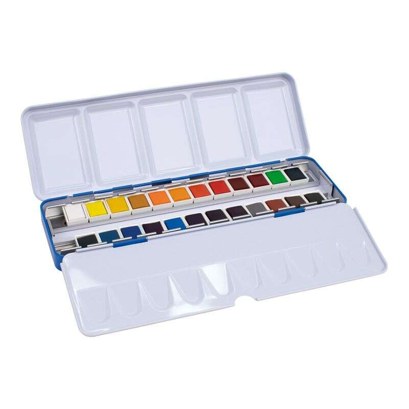 milan art estuche metalico de 24 acuarelas medio godet opacos y resistentes a la luz mezclables bandeja abatible colores surtidos