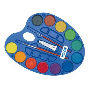 milan paleta de 12 acuarelas Ø45 mm + tubo de pintura blanca + 2 pinceles serie 101 mezclable colores surtidos