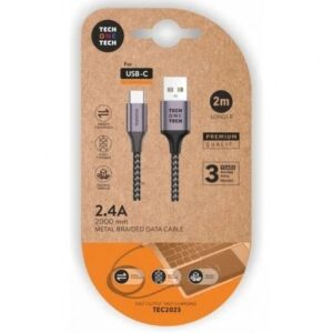 techonetech cable usb a macho a usb c macho 2m recubierto de nylon trenzado