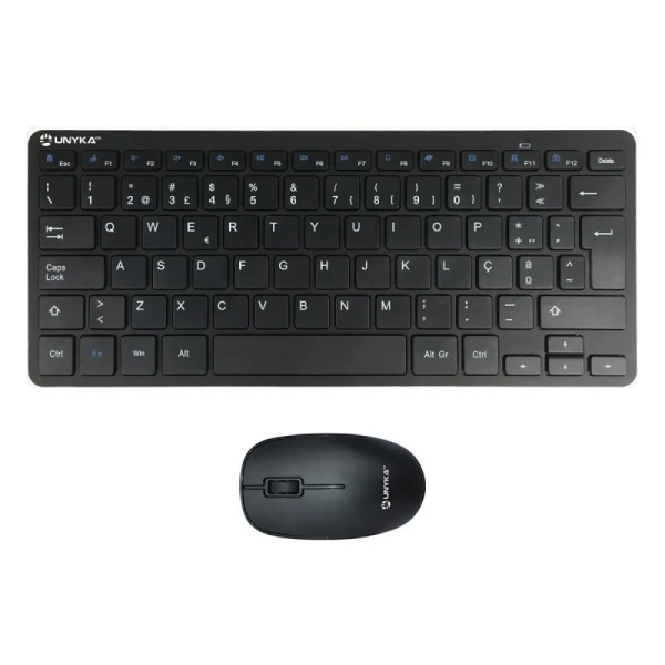 unykach mk288 pro pack de mini teclado 79 teclas inalambrico + raton 1200ppp, inalambrico, 3 botones, uso ambidiestro idioma portugues color negro