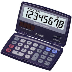 casio sl 100vera calculadora de bolsillo tipo concha pantalla lc extragrande de 8 digitos funcion conversor de euros color azul oscuro