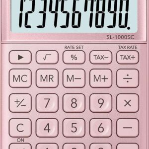 casio sl 1000sc calculadora de bolsillo pantalla extragrande de 10 digitos alimentacion solar y pilas color rosa