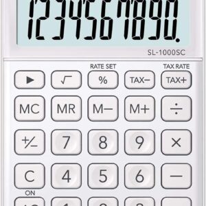 casio sl 1000sc calculadora de bolsillo pantalla extragrande de 10 digitos alimentacion solar y pilas color blanco
