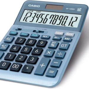 casio df 120em calculadora de sobremesa pantalla extragrande de 12 digitos alimentacion solar y pilas color azul