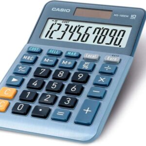casio ms 100em calculadora de sobremesa pequeña pantalla lcd de 10 digitos alimentacion solar y pilas color azul