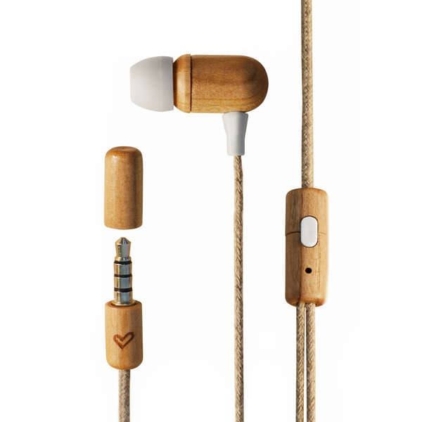 energy sistem auriculares eco cherrywood mini jack madera sostenible cable de cañamo microfono control de conversacion color marron