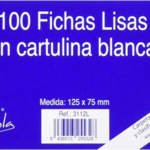 mariola pack de 100 fichas lisas nº2 para fichero medidas 125x75mm color blanco