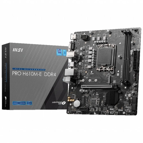msi pro h610m e placa base intel lga 1700 2x ddr4 hdmi, vga, 4x sata iii, rj 45, usb 2.0/3.2, microatx