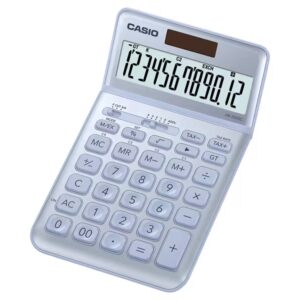 casio jw 200sc calculadora de sobremesa 12 digitos inclinacion ajustable simbolos de comando de funcion memoria total general e independiente alimentacion solar y pilas color azul claro