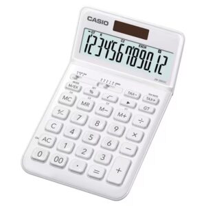 casio jw 200sc calculadora de sobremesa 12 digitos inclinacion ajustable simbolos de comando de funcion memoria total general e independiente alimentacion solar y pilas color blanco