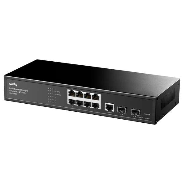 cudy gs2008s2 switch administrado l2 gigabit de 8 puertos con 2 puertos gigabit sfp