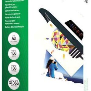 fellowes pack de 100 fundas de plastificar de 100 micras tamaño a3 acabado en brillo flechas indicadoras
