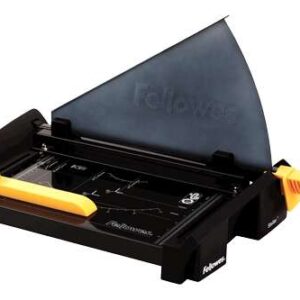 fellowes cortadora de papel con cuchilla en acero inoxidable capacidad de corte 20 hojas guias de corte con formatos din base metalica con patas anti deslizantes