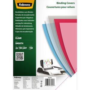 fellowes pack de 100 portadas de polietileno transparentes para documentos a4 grosor 150 micras utilizables en encuadernadoras de espiral o canutillo