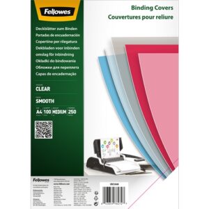 fellowes pack de 100 portadas de polietileno transparentes para documentos a4 grosor de 250 micras ideal para encuadernadoras de espiral o canutillo
