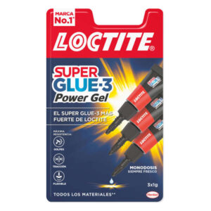 loctite superglue 3 monodosis power gel 3x1g adhesivo instantaneo flexible y extrafuerte formula en gel enriquecida con particulas de caucho resistente a golpes. torsiones y vibraciones multimaterial