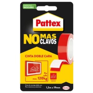 pattex no mas clavos cinta doble cara 19mm x 1.5m fijacion rapida y limpia para objetos lisos en interior y exterior color blanco