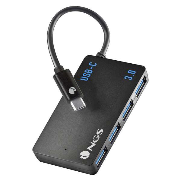 ngs hub usb c de cuatro puertos usb 3.0 tamaño compacto alta velocidad de transmision compatible con mac tablets y pc/portatiles color negro