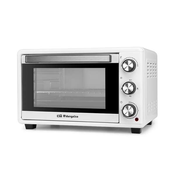orbegozo ho 258 horno electrico multifuncion capacidad 25l potencia 1500w selector de temperatura 100ºc a 230ºc temporizador 60min puerta abatible doble cristal