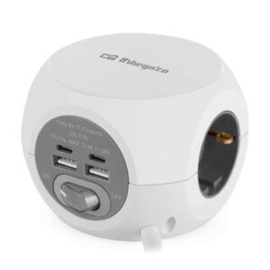 orbegozo en 4000 enchufe 7 en 1 con tomas de tierra y conexiones usb c compacto y seguro ideal para viajes cable de 1.5 metros carga multiples dispositivos simultaneamente