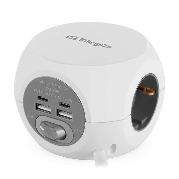 orbegozo en 4000 enchufe 7 en 1 con tomas de tierra y conexiones usb c compacto y seguro ideal para viajes cable de 1.5 metros carga multiples dispositivos simultaneamente