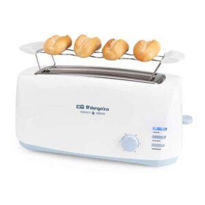 orbegozo to 4500 tostadora doble ranura larga desconexion automatica potencia 1400w 6 niveles de tostado funcion descongelacion y recalentamiento calienta panecillos luces led de control