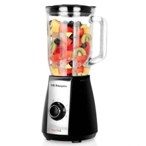 orbegozo bv 6575 batidora de vaso acero inoxidable potente motor 600w jarra de cristal 15l cuchillas de titanio 5 velocidades + pulse seguridad en su uso