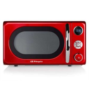 orbegozo mig 2042 microondas vintage multifuncion potencia 700w/900w 10 niveles de potencia grill de cuarzo temporizador digital diseño retro años 60 facil limpieza 20l de capacidad