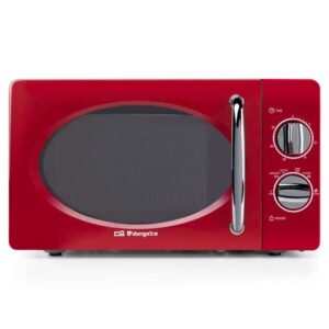 orbegozo mi 2020 microondas vintage rojo 20l 700w 6 niveles de potencia temporizador 30min descongelacion rapida diseño años 60