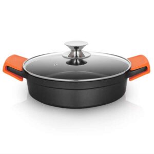 orbegozo cdb cacerola baja serie 2.8l aluminio fundido indeformable asas de silicona tapa de cristal templado antiadherente pfoa apta para todo tipo de fuegos segura practica y versatil